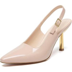 imageAthlefit Womens High Stiletto Slingback Heels Elegant Closed Square Toe Dress Pumps Shoes for Bridal Wedding Work PartyNude