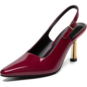 imageAthlefit Womens High Stiletto Slingback Heels Elegant Closed Square Toe Dress Pumps Shoes for Bridal Wedding Work PartyRed