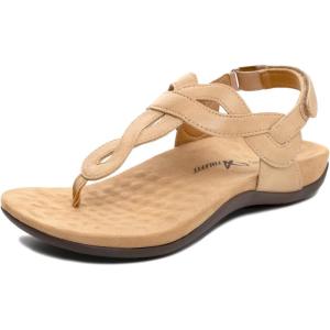 imageAthlefit Womens Orthopedic Arch Support Sandals Comfortable Thong TStrap Orthotic Casual Flat SandalsNude