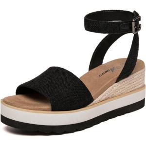 imageAthlefit Womens Platform Sandals Buckle Ankle Strap Open Toe Espadrille Wedge SandalsBlack
