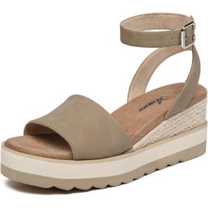 imageAthlefit Womens Platform Sandals Buckle Ankle Strap Open Toe Espadrille Wedge SandalsKhaki
