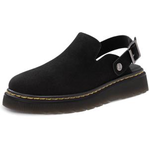 imageAthlefit Womens Slipon Suede Clogs Comfortable Latex Footbed Slingback Mules with Adjustable Strap for Work Walking Daily WearBlack