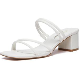 imageAthlefit Womens Strappy Block Chunky Heels Fashion Square Open Toe Slip On Heeled SandalsWhite