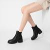 imageAthlefit Womens Chunky Heel Ankle Boots Platform Lug Sole Elastic Chelsea Short Booties WIth Side ZipperBlack Pu