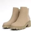 imageAthlefit Womens Chunky Heel Ankle Boots Platform Lug Sole Elastic Chelsea Short Booties WIth Side ZipperNude