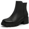 imageAthlefit Womens Chunky Heel Ankle Boots Platform Lug Sole Elastic Chelsea Short Booties WIth Side ZipperBlack Pu
