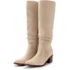 imageAthlefit Womens Knee High Chunky Heel Boots Faux Suede Pointed Toe Side Zipper BootsApricot
