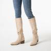 imageAthlefit Womens Knee High Chunky Heel Boots Faux Suede Pointed Toe Side Zipper BootsApricot