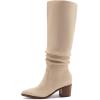 imageAthlefit Womens Knee High Chunky Heel Boots Faux Suede Pointed Toe Side Zipper BootsApricot