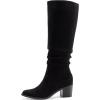 imageAthlefit Womens Knee High Chunky Heel Boots Faux Suede Pointed Toe Side Zipper BootsBlack