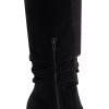 imageAthlefit Womens Knee High Chunky Heel Boots Faux Suede Pointed Toe Side Zipper BootsBlack