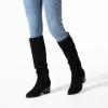 imageAthlefit Womens Knee High Chunky Heel Boots Faux Suede Pointed Toe Side Zipper BootsBlack