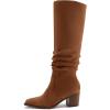 imageAthlefit Womens Knee High Chunky Heel Boots Faux Suede Pointed Toe Side Zipper BootsBrown