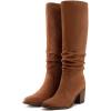 imageAthlefit Womens Knee High Chunky Heel Boots Faux Suede Pointed Toe Side Zipper BootsBrown