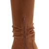 imageAthlefit Womens Knee High Chunky Heel Boots Faux Suede Pointed Toe Side Zipper BootsBrown