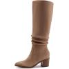 imageAthlefit Womens Knee High Chunky Heel Boots Faux Suede Pointed Toe Side Zipper BootsCamel