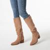 imageAthlefit Womens Knee High Chunky Heel Boots Faux Suede Pointed Toe Side Zipper BootsKhaki