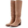 imageAthlefit Womens Knee High Chunky Heel Boots Faux Suede Pointed Toe Side Zipper BootsKhaki
