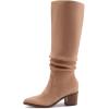 imageAthlefit Womens Knee High Chunky Heel Boots Faux Suede Pointed Toe Side Zipper BootsKhaki