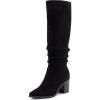 imageAthlefit Womens Knee High Chunky Heel Boots Faux Suede Pointed Toe Side Zipper BootsBlack