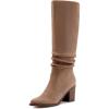 imageAthlefit Womens Knee High Chunky Heel Boots Faux Suede Pointed Toe Side Zipper BootsCamel