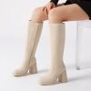 imageAthlefit Black Knee High Boots for Women Platform Tall Boots Fashion Square Toe Chunky Heeled BootiesBeige Suede