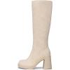 imageAthlefit Black Knee High Boots for Women Platform Tall Boots Fashion Square Toe Chunky Heeled BootiesBeige Suede