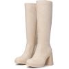 imageAthlefit Black Knee High Boots for Women Platform Tall Boots Fashion Square Toe Chunky Heeled BootiesBeige Suede