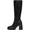 imageAthlefit Black Knee High Boots for Women Platform Tall Boots Fashion Square Toe Chunky Heeled BootiesBlack