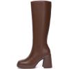 imageAthlefit Black Knee High Boots for Women Platform Tall Boots Fashion Square Toe Chunky Heeled BootiesBrown