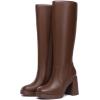 imageAthlefit Black Knee High Boots for Women Platform Tall Boots Fashion Square Toe Chunky Heeled BootiesBrown
