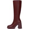 imageAthlefit Black Knee High Boots for Women Platform Tall Boots Fashion Square Toe Chunky Heeled BootiesRed