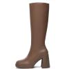 imageAthlefit Black Knee High Boots for Women Platform Tall Boots Fashion Square Toe Chunky Heeled BootiesTan