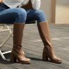 imageAthlefit Black Knee High Boots for Women Platform Tall Boots Fashion Square Toe Chunky Heeled BootiesTan