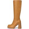 imageAthlefit Black Knee High Boots for Women Platform Tall Boots Fashion Square Toe Chunky Heeled BootiesYellow