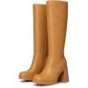 imageAthlefit Black Knee High Boots for Women Platform Tall Boots Fashion Square Toe Chunky Heeled BootiesYellow