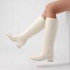 imageAthlefit Knee High Boots for Women Chunky Low Heel Fashion Round Toe Tall BootsBeige