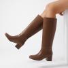 imageAthlefit Knee High Boots for Women Chunky Low Heel Fashion Round Toe Tall BootsTan