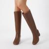 imageAthlefit Knee High Boots for Women Chunky Low Heel Fashion Round Toe Tall BootsTan
