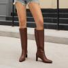 imageAthlefit Knee High Boots for Women Square Toe Chunky Heeled Tall Boots with Side ZipperBrown