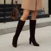 imageAthlefit Knee High Boots for Women Square Toe Chunky Heeled Tall Boots with Side ZipperBrown Suede