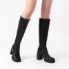 imageAthlefit Knee High Boots for Women Square Toe Platform Chunky Heel Stretchy Tall Boots with Side ZipperBlack