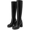 imageAthlefit Knee High Boots for Women Square Toe Platform Chunky Heel Stretchy Tall Boots with Side ZipperBlack
