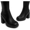 imageAthlefit Knee High Boots for Women Square Toe Platform Chunky Heel Stretchy Tall Boots with Side ZipperBlack