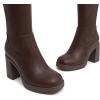 imageAthlefit Knee High Boots for Women Square Toe Platform Chunky Heel Stretchy Tall Boots with Side ZipperBrown