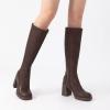 imageAthlefit Knee High Boots for Women Square Toe Platform Chunky Heel Stretchy Tall Boots with Side ZipperBrown