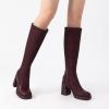 imageAthlefit Knee High Boots for Women Square Toe Platform Chunky Heel Stretchy Tall Boots with Side ZipperBurgundy