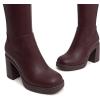 imageAthlefit Knee High Boots for Women Square Toe Platform Chunky Heel Stretchy Tall Boots with Side ZipperBurgundy
