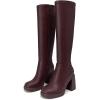imageAthlefit Knee High Boots for Women Square Toe Platform Chunky Heel Stretchy Tall Boots with Side ZipperBurgundy
