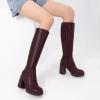 imageAthlefit Knee High Boots for Women Square Toe Platform Chunky Heel Stretchy Tall Boots with Side ZipperBurgundy